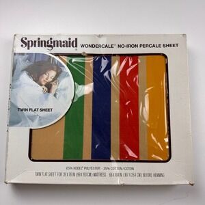 Springmaid Wondercale Twin Flat Sheet Thoroughbred Pacer Striped Vintage